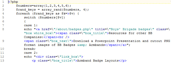 PHP switch code snapshot